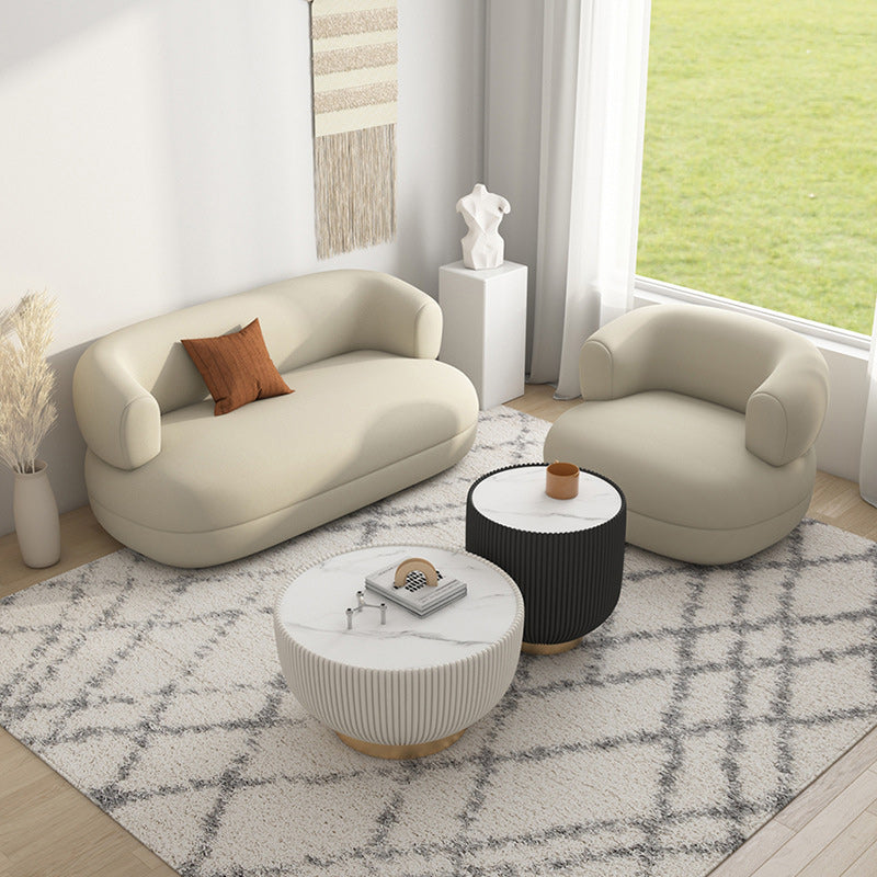 Contemporary Faux Leather Tuxedo Arm Curved Sofa for Living Room