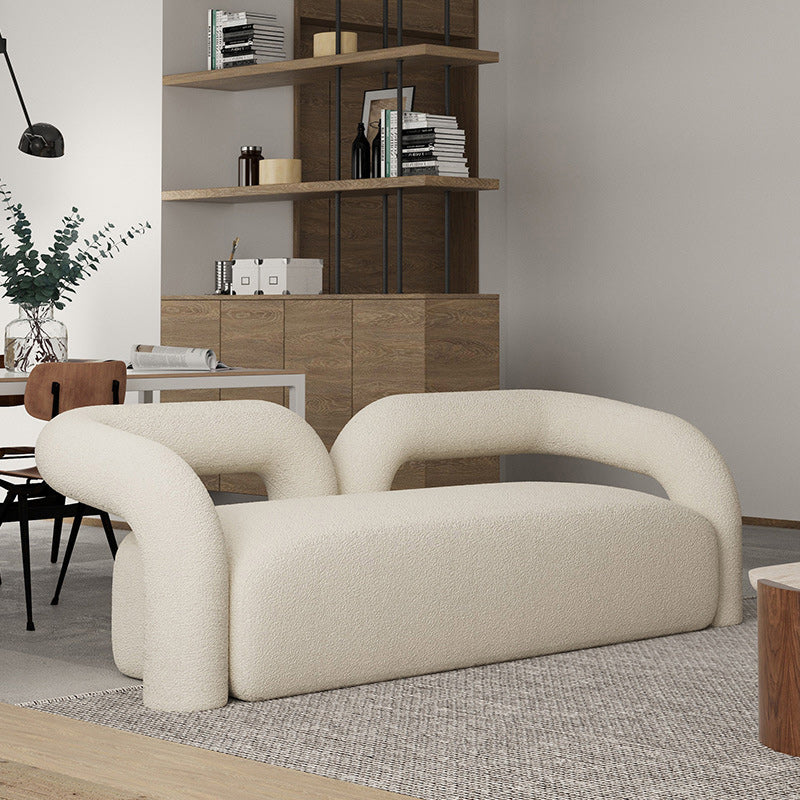 Contemporary White Sofa with Tuxedo Arm and Tight Back in Wool