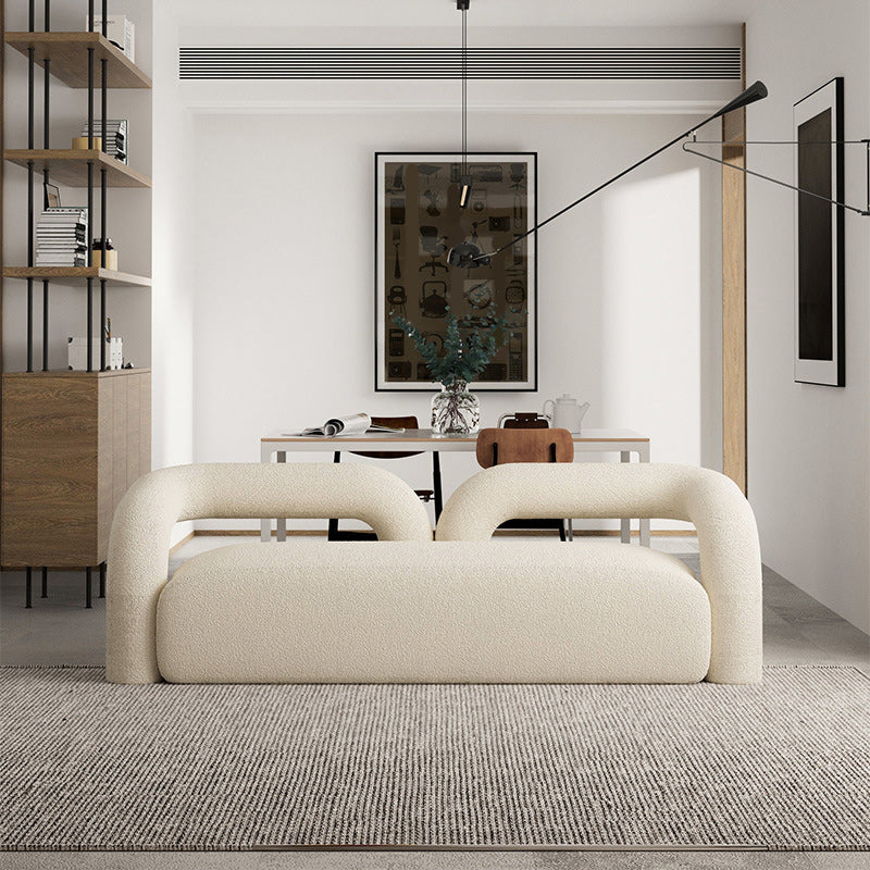 Contemporary White Sofa with Tuxedo Arm and Tight Back in Wool