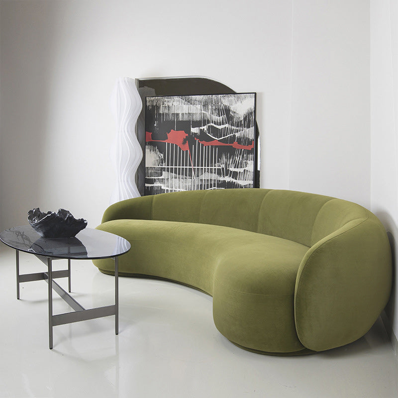Green Contemporary Sofa with Sloped Arm for Living Room Curved Sofa