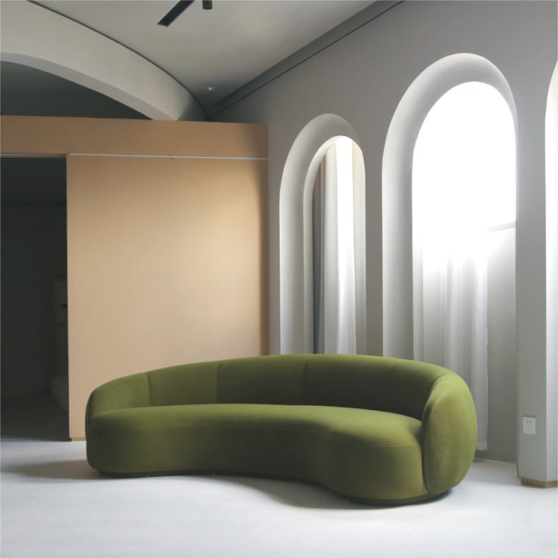 Green Contemporary Sofa with Sloped Arm for Living Room Curved Sofa