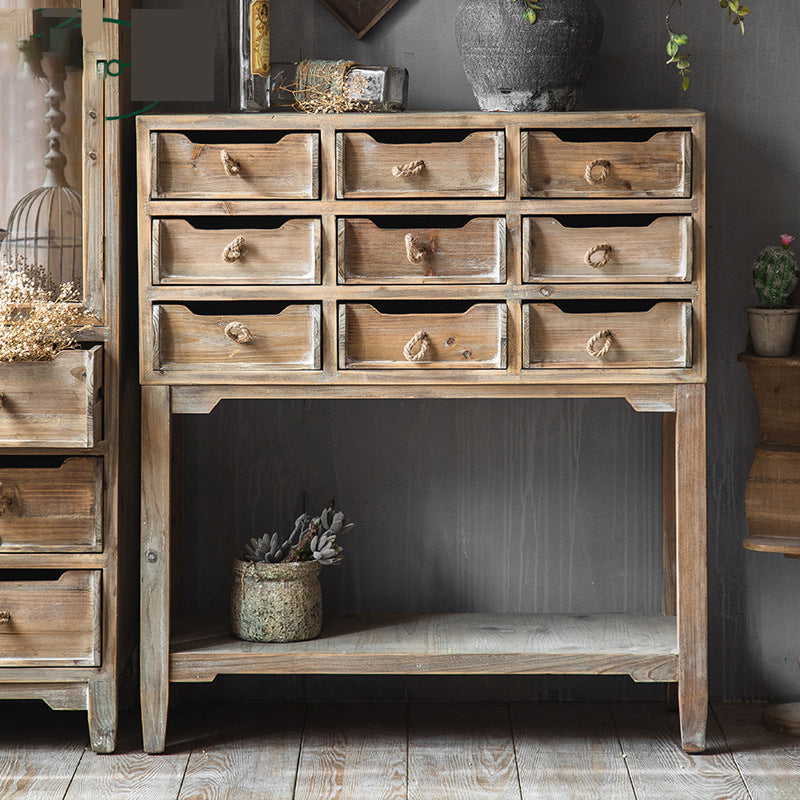 Industrial Distressed Wood Accent Cabinet in Brown with Drawers