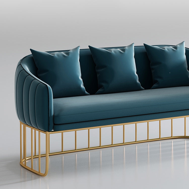 Contemporary Blue/Gray Sofa with Tuxedo Arm and Pillows for Apartment