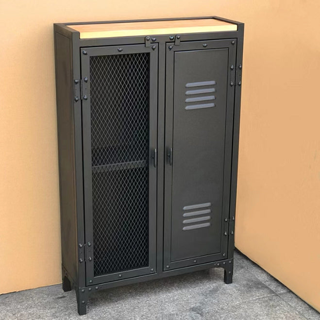Industrial Style 39.4" Tall Chest 2 - Door Iron Accent Cabinet in Black