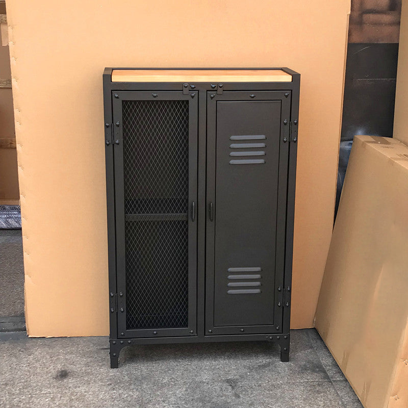 Industrial Style 39.4" Tall Chest 2 - Door Iron Accent Cabinet in Black