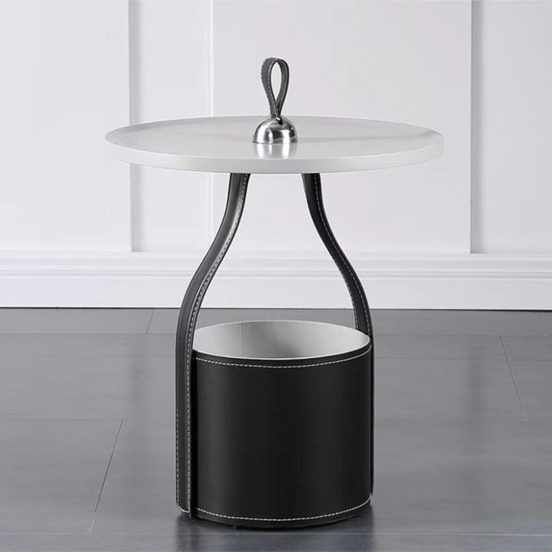 Contemporary Side Table Pedestal with Storage Round Living Room End Table