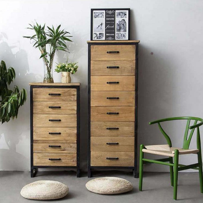 Distressed Wood 15.7" D Accent Cabinet Industrial Iron 2 - Door Chest with 2 Drawers
