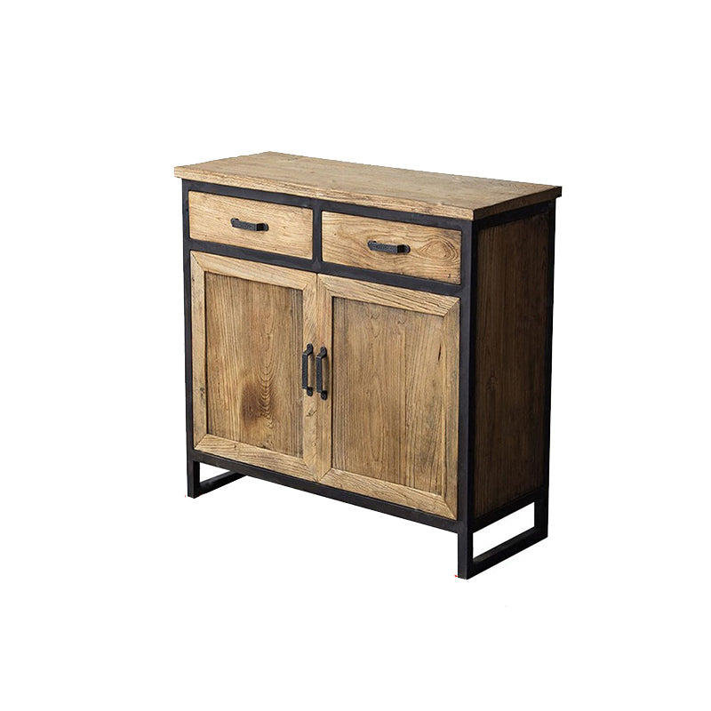 Distressed Wood 15.7" D Accent Cabinet Industrial Iron 2 - Door Chest with 2 Drawers