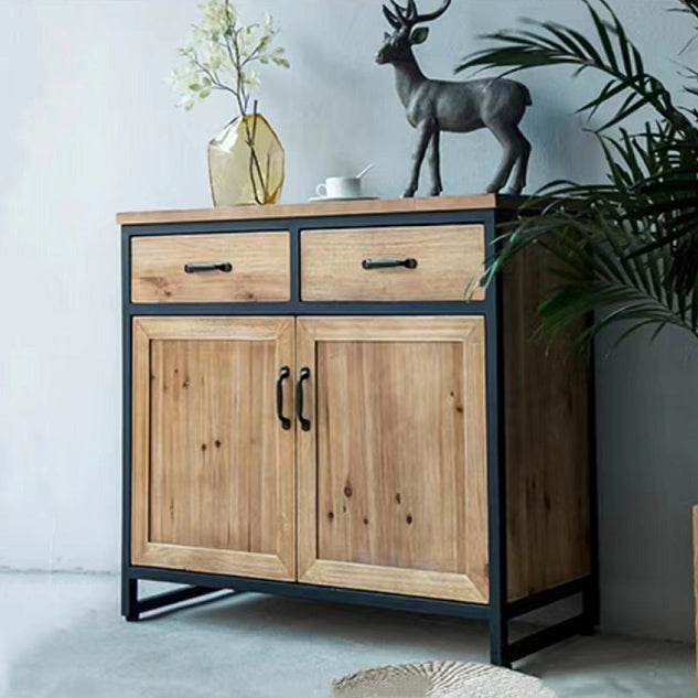 Distressed Wood 15.7" D Accent Cabinet Industrial Iron 2 - Door Chest with 2 Drawers