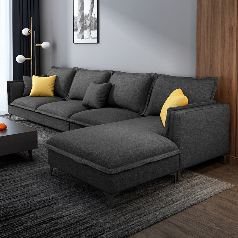 Linen Modern Square Arm Sectional 4-seater Sectional with 4 Pillows
