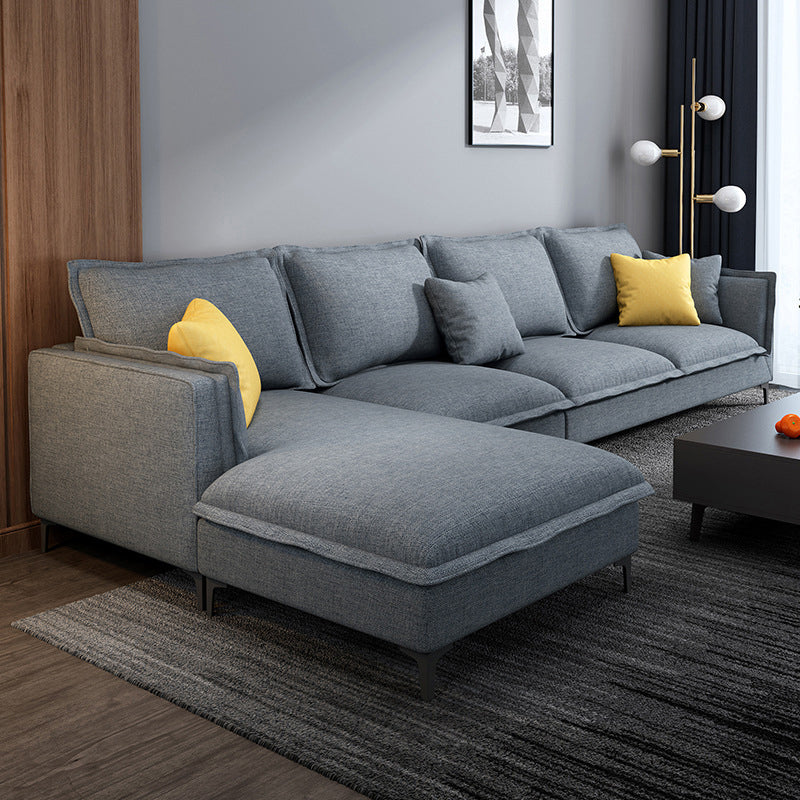 Linen Modern Square Arm Sectional 4-seater Sectional with 4 Pillows