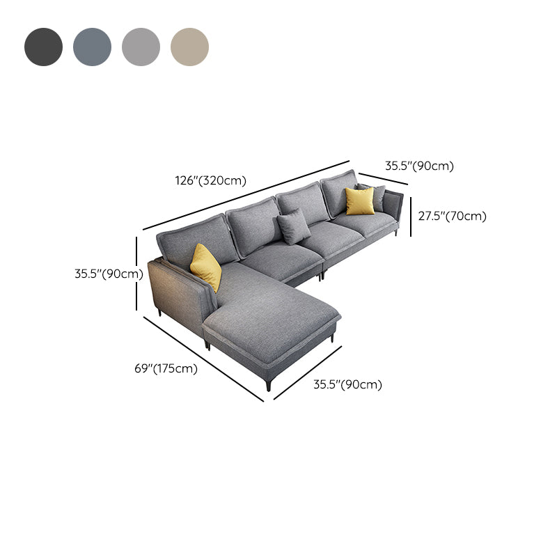 Linen Modern Square Arm Sectional 4-seater Sectional with 4 Pillows