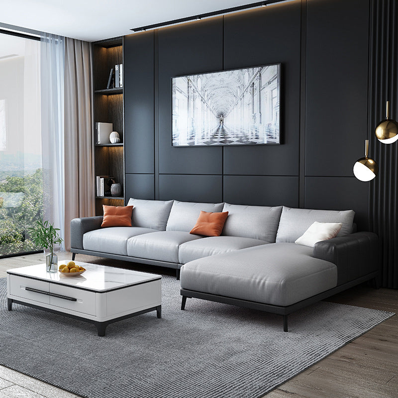 Square Arm Loose Back Sectional with Chaise Faux Leather 4-seater Sectional