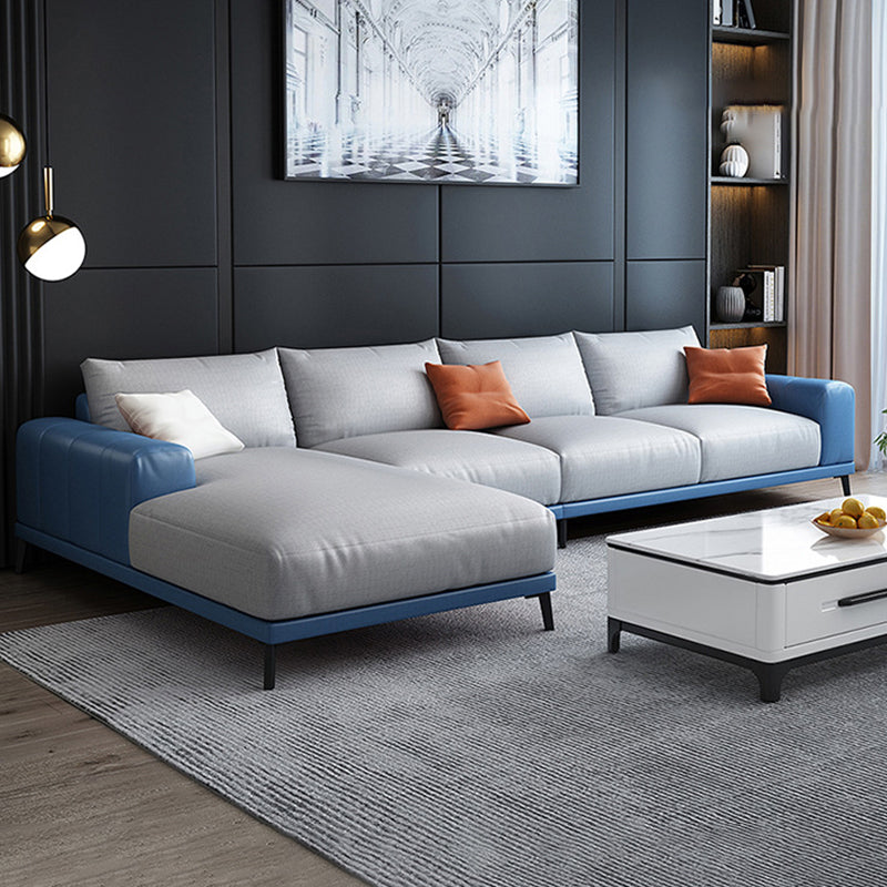 Square Arm Loose Back Sectional with Chaise Faux Leather 4-seater Sectional