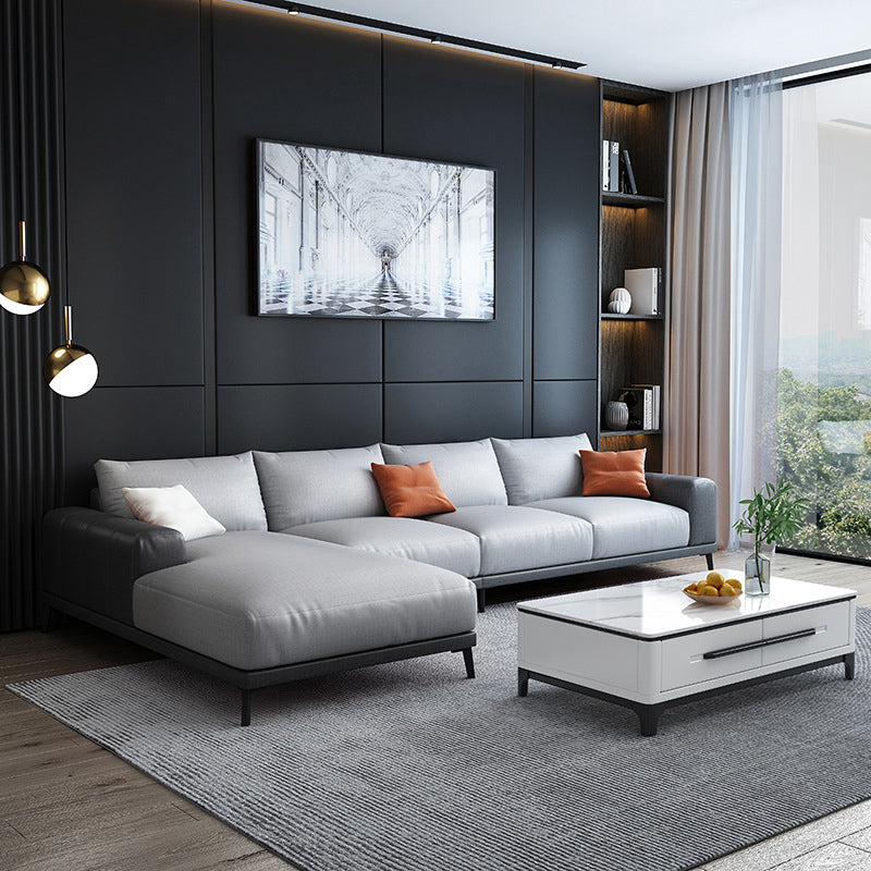 Square Arm Loose Back Sectional with Chaise Faux Leather 4-seater Sectional