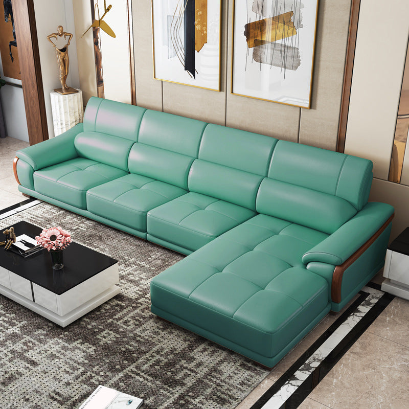 141.73" Wide L-shape Sectional Genuine Leather Pillow Top Arm Sectional