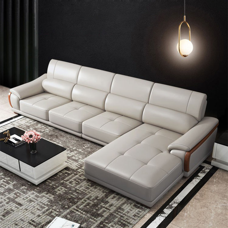 141.73" Wide L-shape Sectional Genuine Leather Pillow Top Arm Sectional