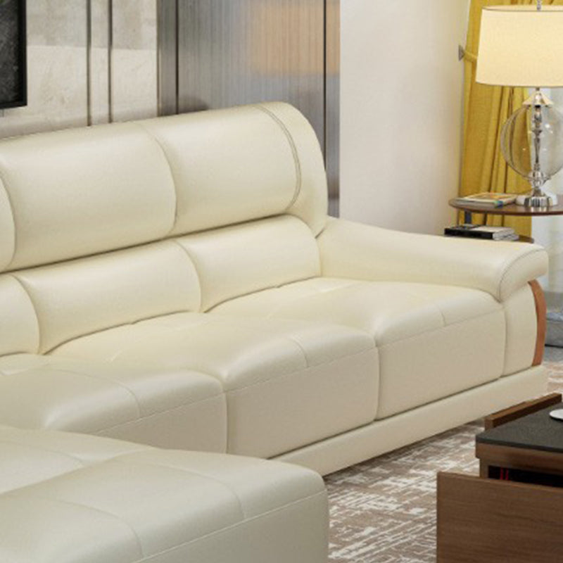 141.73" Wide L-shape Sectional Genuine Leather Pillow Top Arm Sectional