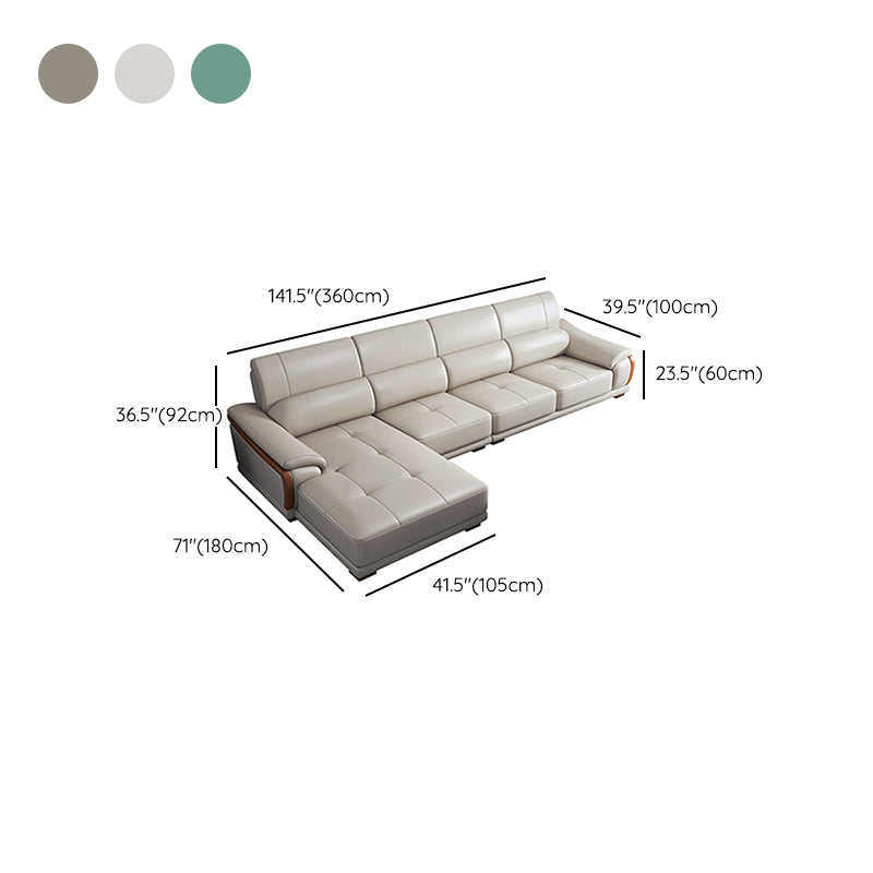 141.73" Wide L-shape Sectional Genuine Leather Pillow Top Arm Sectional