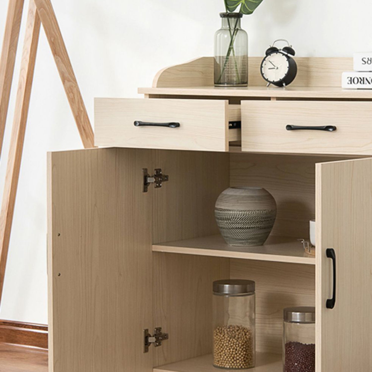 35.4" Tall 2 - Door and 2 - Drawer Accent Cabinet Faux Wood Storage Cabinet