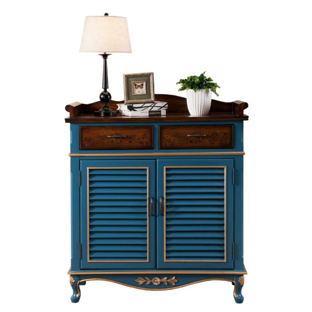 45.3" Tall 2 - Door Cabinet Mid Century Distressed Wood Storage Cabinet with 2 Drawers