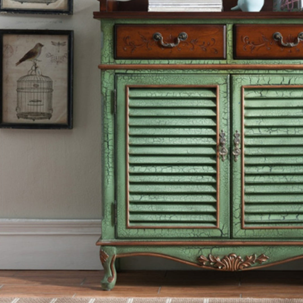 45.3" Tall 2 - Door Cabinet Mid Century Distressed Wood Storage Cabinet with 2 Drawers