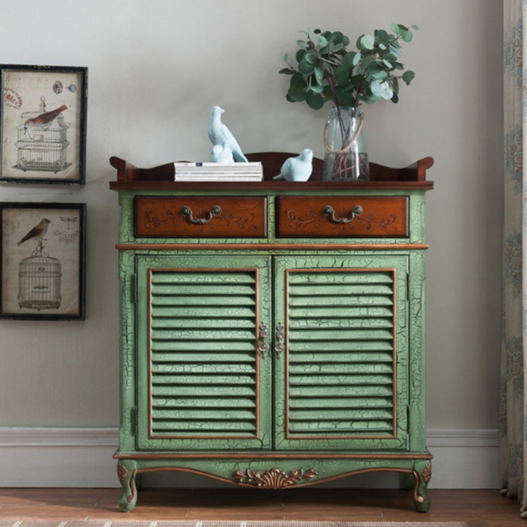 45.3" Tall 2 - Door Cabinet Mid Century Distressed Wood Storage Cabinet with 2 Drawers