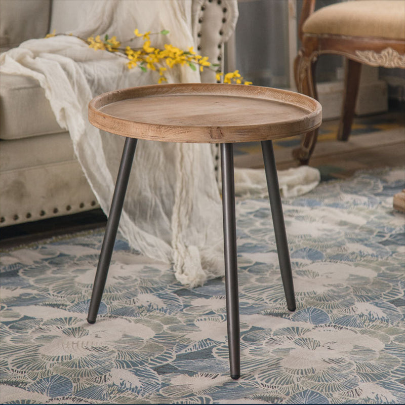 Rustic Solid Wood 3 Legs Tray Top Round Distressed Living Room Side Table