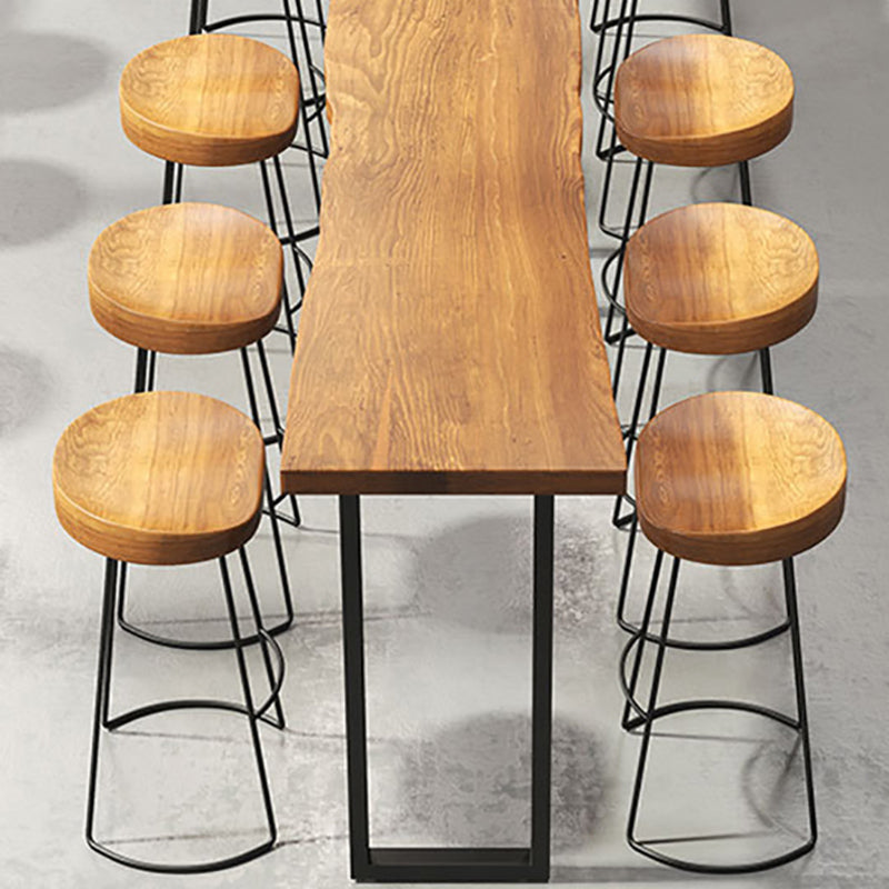 Industrial Bar Table Set 1/4/7 Pieces Solid Wood Counter Table with Backless Stools
