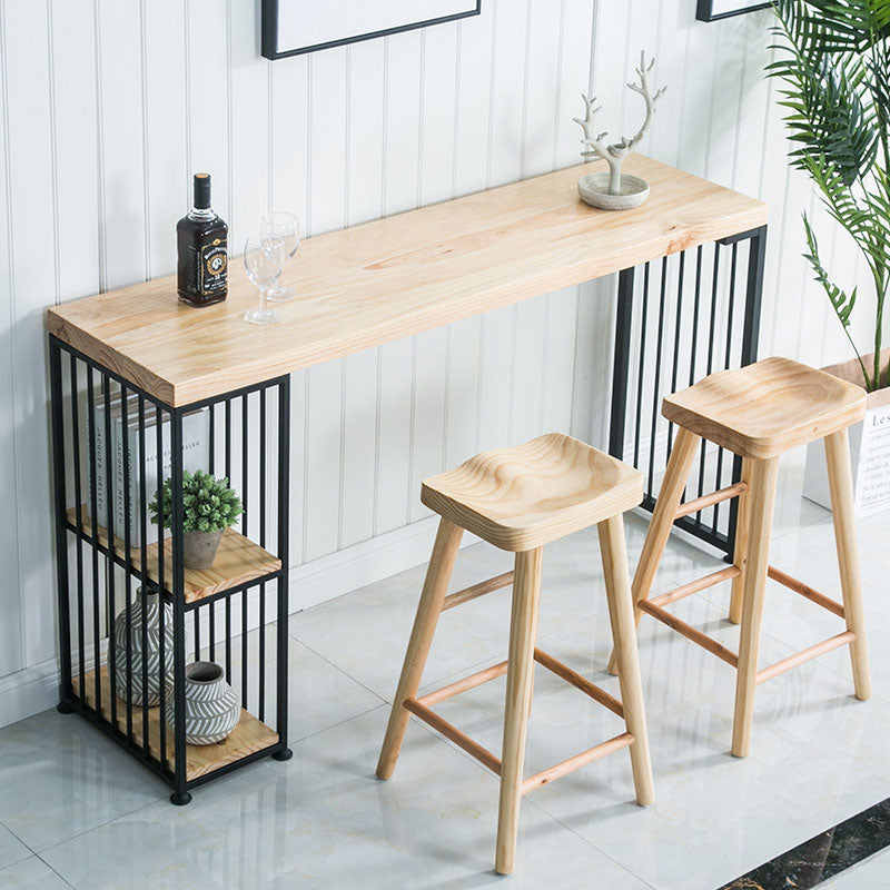 Industrial Bar Table Set 1/3 Pieces Solid Wood Bar Stool and Table Set