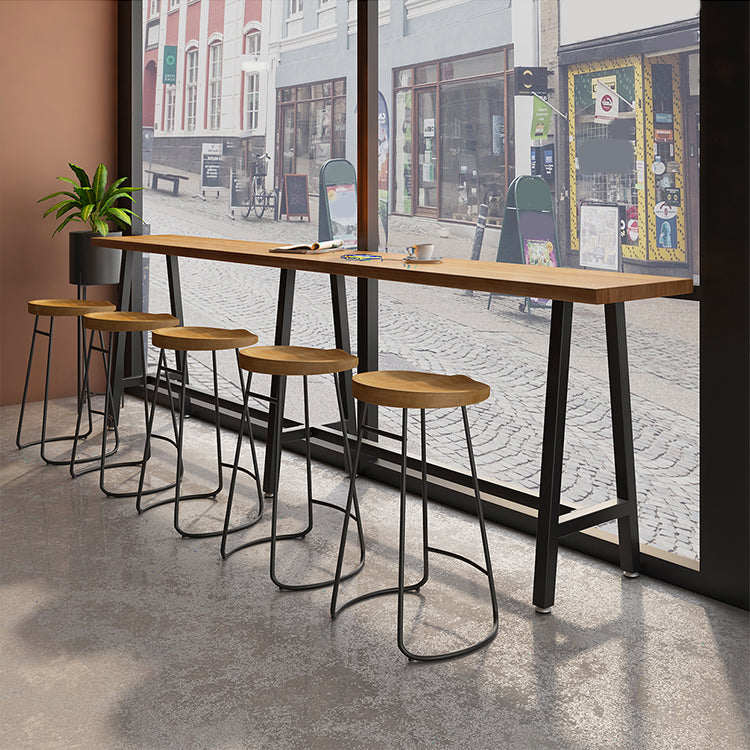 Indoor Rectangle Pub Set 1/6 Pcs Solid Wood Bar Table and Stools