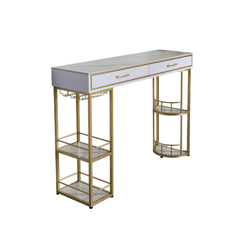 Stone Bar Table Set Industrial Rectangle 1/3 Pieces Pub Table with Upholstered Stools