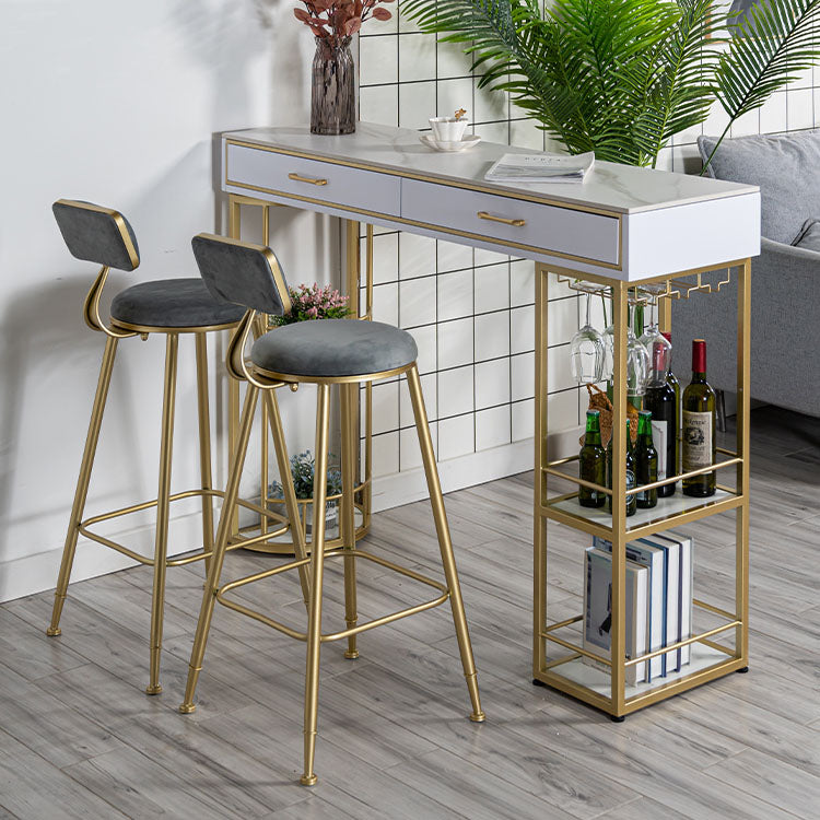 Stone Bar Table Set Industrial Rectangle 1/3 Pieces Pub Table with Upholstered Stools