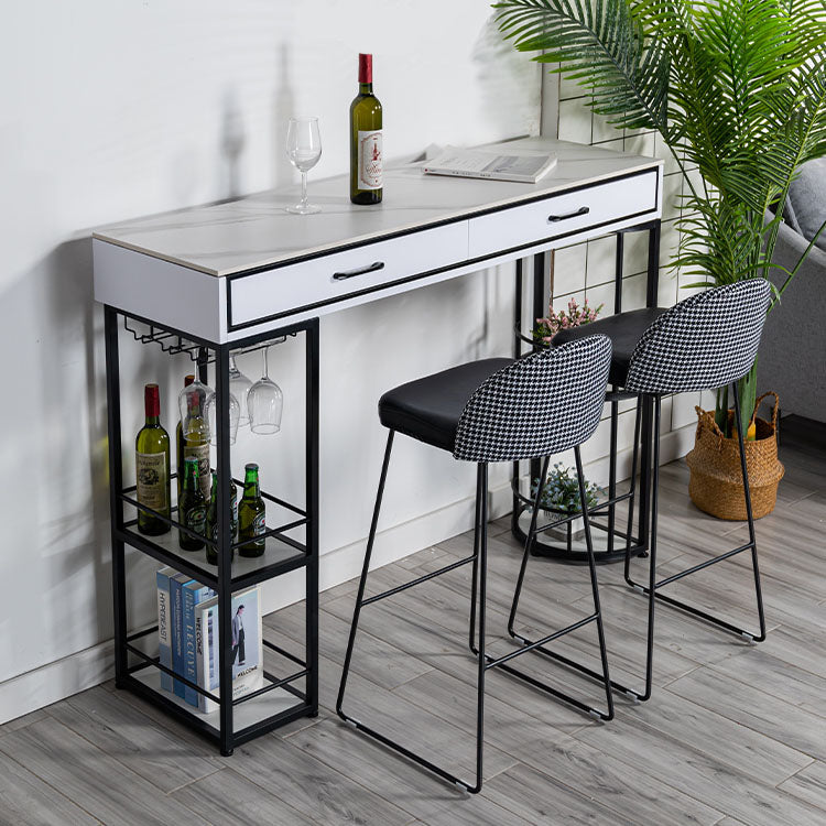 Stone Bar Table Set Industrial Rectangle 1/3 Pieces Pub Table with Upholstered Stools