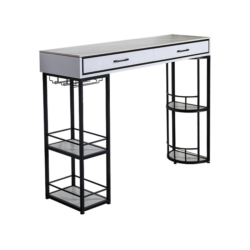 Stone Bar Table Set Industrial Rectangle 1/3 Pieces Pub Table with Upholstered Stools