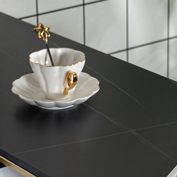 Stone Bar Table Set Industrial Rectangle 1/3 Pieces Pub Table with Upholstered Stools