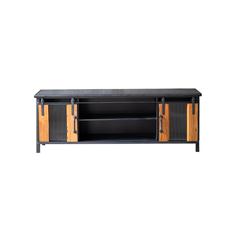 Metal & Wood Accent Cabinet Industrial Style Glass Paned Storage Cabinet