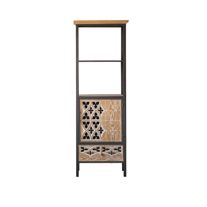 Metal and Distressed Wood Accent Cabinet Industrial Style Fretwork Chest