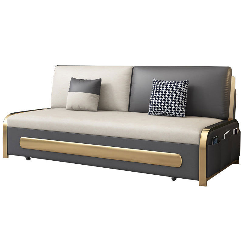 Contemporary 35.43" H Faux Leather Armless Sofa Bed For Living Room