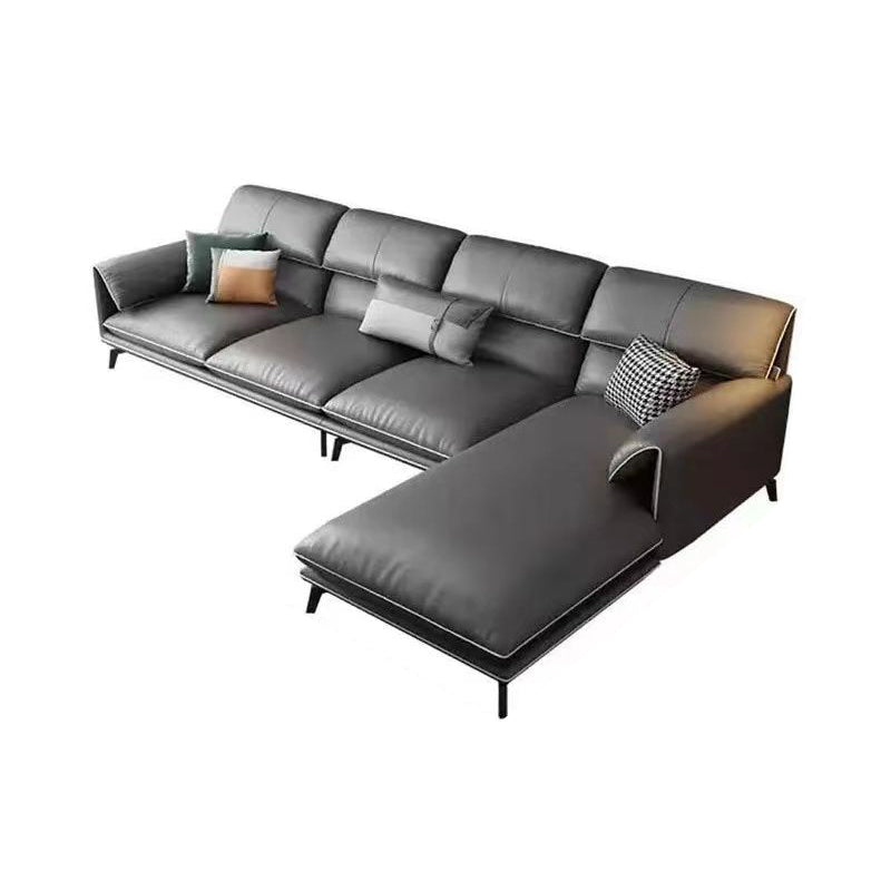 Gray 4/5-seater Sectional Faux Leather Pillow Top Arm Sectional Sofa