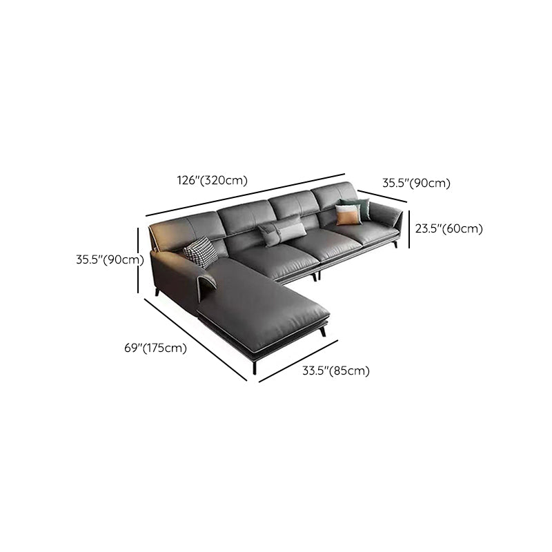 Gray 4/5-seater Sectional Faux Leather Pillow Top Arm Sectional Sofa