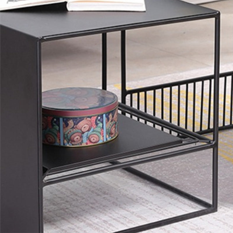 Square Nesting Coffee Table Set Metal Frame Coffee Cocktail Table with Shelf