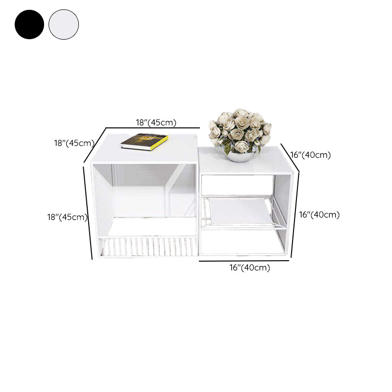 Square Nesting Coffee Table Set Metal Frame Coffee Cocktail Table with Shelf