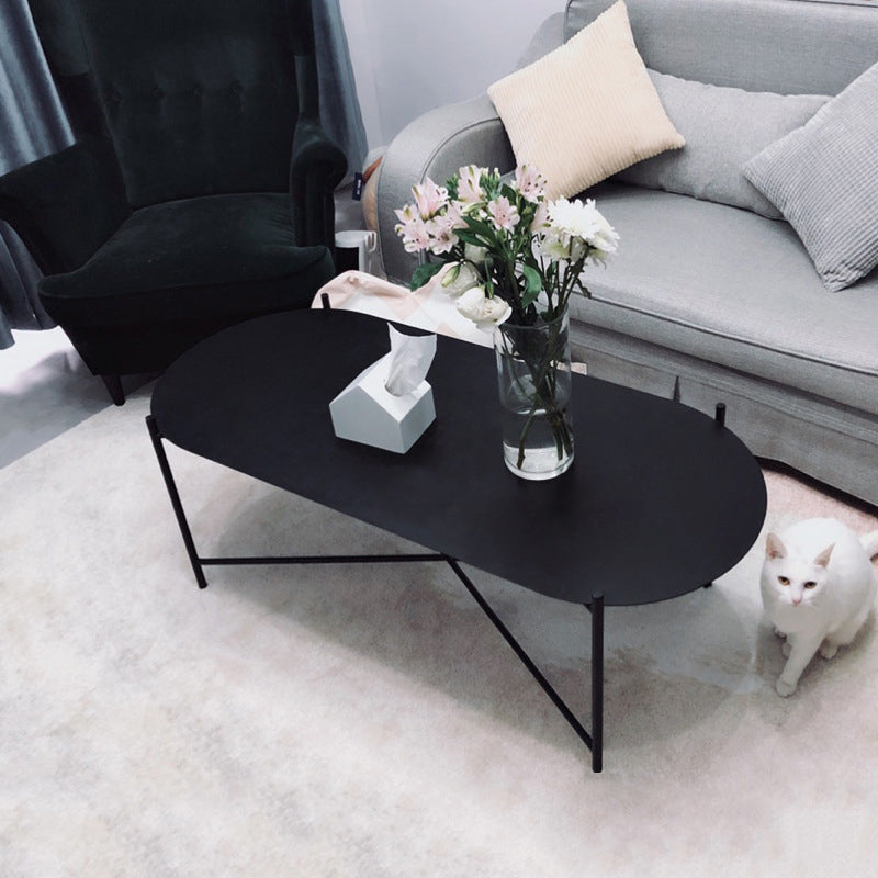 Elliptical Iron Cross Legs Coffee Cocktail Table in Black of 15.7" H
