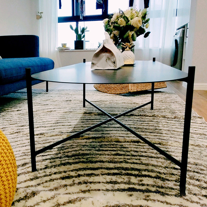 Elliptical Iron Cross Legs Coffee Cocktail Table in Black of 15.7" H