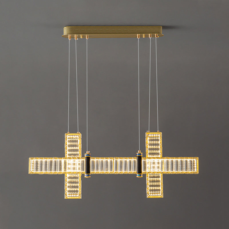 Contemporary Island Light Fixtures Linear LED Hanging Lamp with Crystal for Dining Room