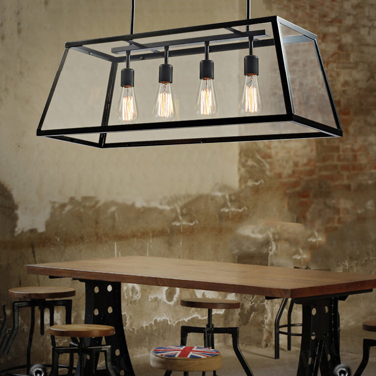 Rectangular Shape Pendant Lighting Modern Style Metal 4 Lights Hanging Lamp in Black