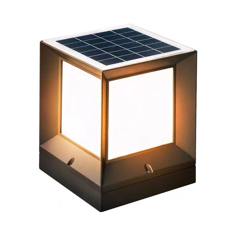 Solar Outdoor Lights Black Aluminum Pillar Lamp with Acrylic Shade for Garden