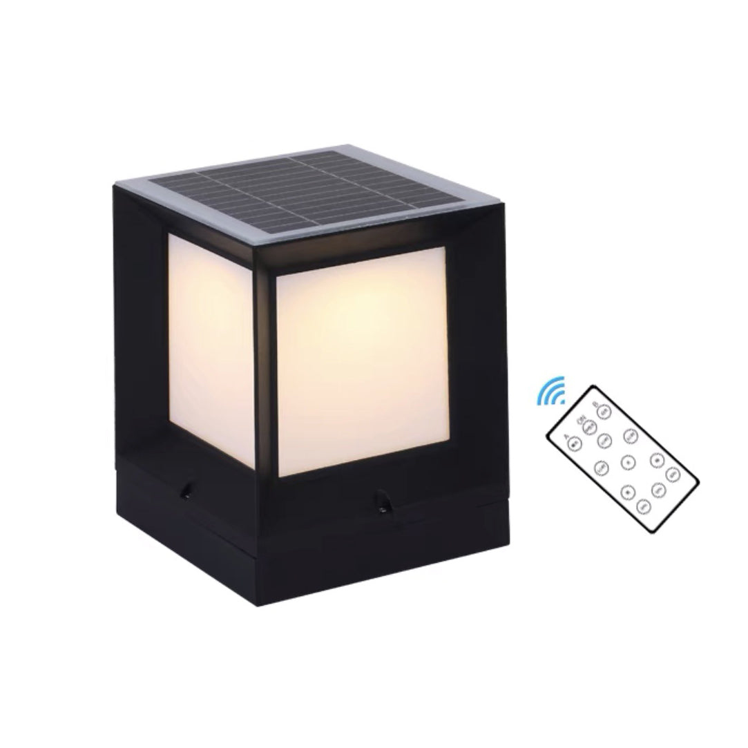 Solar Outdoor Lights Black Aluminum Pillar Lamp with Acrylic Shade for Garden