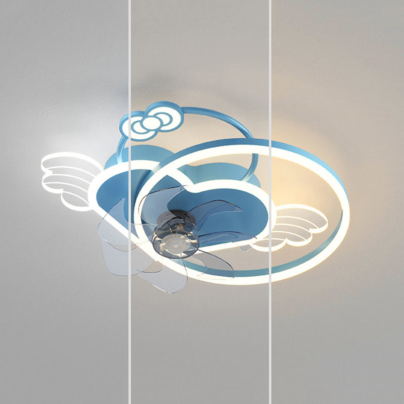 7-Blade Fan with Light Children Pink/Blue Ceiling Fan for Bedroom
